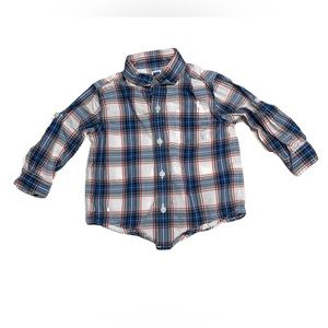 Janie & Jack Plaid Button Shirt Blue Long Roll Tab Sleeves | Boy 18M 18 Months